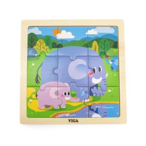 Puzzle din 9 piese mari Mama si puiul Elefant, Viga