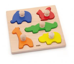 Puzzle Montessori cu maner, Animale, Viga
