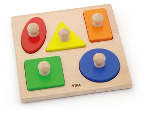 Puzzle Montessori cu maner, Forme geometrice, Viga