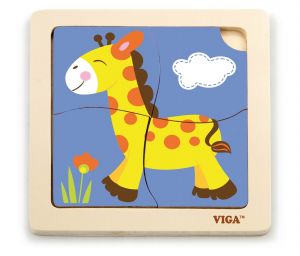 Puzzle din lemn din 4 piese mari - girafa, Viga