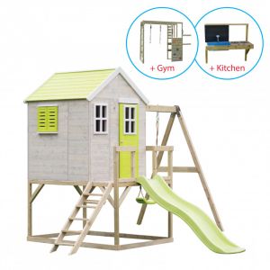 Casuta de gradina Lime Lodge cu tobogan, leagan, modul sport si bucatarie (M24L_GK), Wendi Toys