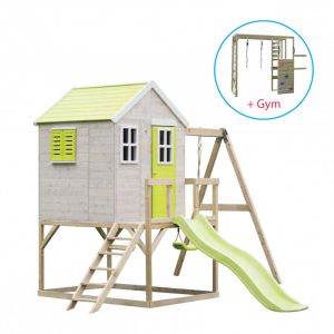 Casuta de gradina Lime Lodge cu tobogan, leagan, modul sport (M24L_G), Wendi Toys