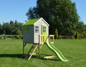 Casuta de gradina Lime Lodge cu platforma si tobogan (M22L), Wendi Toys