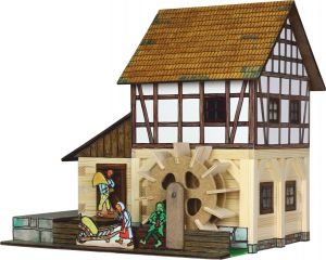 Set constructie arhitectura Moara de apa cu grinzi, 172 piese din lemn, Walachia