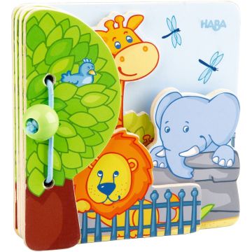 Carte din lemn pentru bebelusi - Animale de la zoo, Haba
