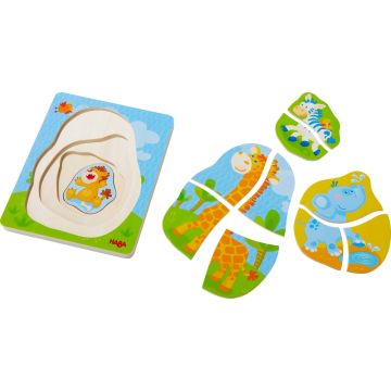 Puzzle din lemn in straturi - Animale salbatice, Haba 
