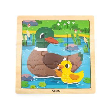 Puzzle din 9 piese mari Mama si puiul Rata, Viga