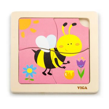 Puzzle din lemn din 4 piese mari - albina, Viga