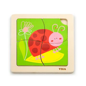 Puzzle din lemn din 4 piese mari - buburuza, Viga