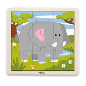 Puzzle din 9 piese mari - elefant, Viga