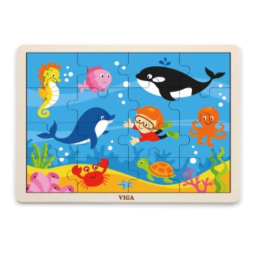 Puzzle din lemn din 16 piese - animale din ocean, Viga