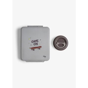 Caserolă prânz Mare cu 4 compartimente design Cool Kid + 1 borcan termoizolant