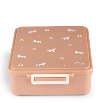 Caserola pentru prânz mare cu 4 compartimente si 1 borcan termoizolant design Unicorn