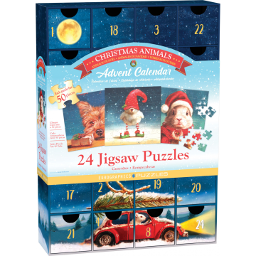 Calendar de Advent Animalutele si Craciunul, 24 puzzle-uri, 50 piese