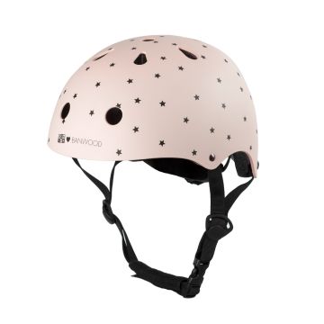 Casca de protectie, Banwood, cu captusala din spuma, din ABS, roz cu stelute, 3 ani+