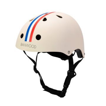Casca de protectie, Banwood, cu captusala din spuma, din ABS, crem cu dungi, 3 ani+