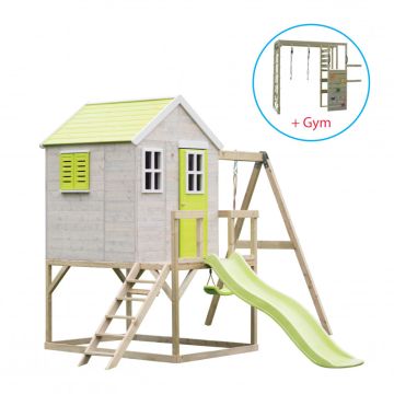 Casuta de gradina Lime Lodge cu tobogan, leagan, modul sport (M24L_G), Wendi Toys