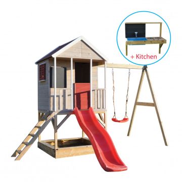 Casuta Summer Adventure House cu loc de nisip, tobogan, leagan, bucatarie (M9R_K), Wendi Toys