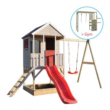 Casuta Summer Adventure House cu loc de nisip, tobogan, leagan, modul sport (M9R_G), Wendi Toys