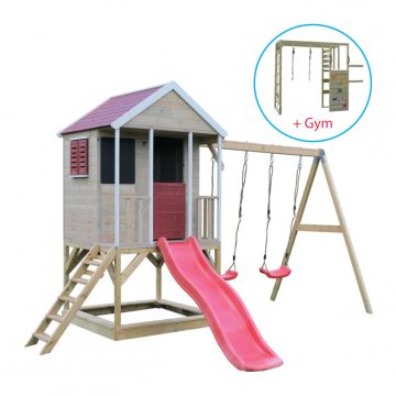 Casuta Summer Adventure House cu loc pentru nisip, tobogan, leagan dublu, modul sport (M29R_G), Wendi Toys