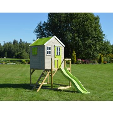 Casuta de gradina Lime Lodge cu platforma si tobogan (M22L), Wendi Toys