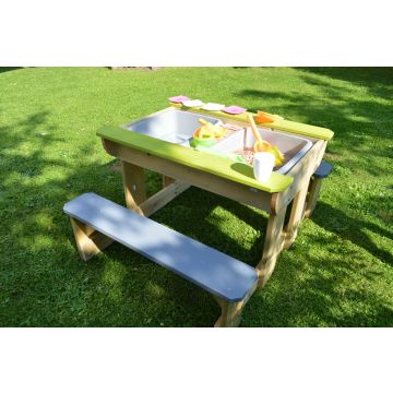 Masa de picnic senzoriala Deluxe cu bancute si loc pentru nisip si apa (T2), Wendi Toys