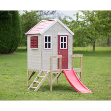 Casuta de gradina My Red Cottage House cu platforma si tobogan (M26R), Wendi Toys