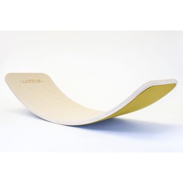 Placa de echilibru Wobbel Original, natur, lacuita, cu strat de lana Mustard