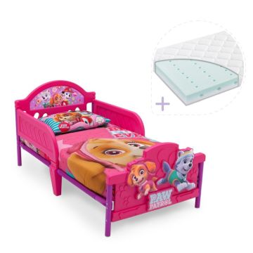 Set pat cu cadru metalic Paw Patrol Girl 3D si saltea pentru patut Dreamily - 140 x 70 x 10 cm