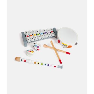 Set muzical, Janod, Confetti, 5 instrumente, din lemn, alb