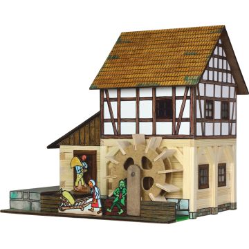 Set constructie arhitectura Moara de apa cu grinzi, 172 piese din lemn, Walachia