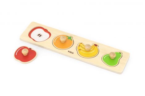 Puzzle Montessori cu maner, Fructe, Viga