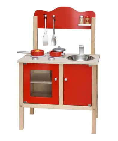 Red Wooden Kitchen - With Accessories