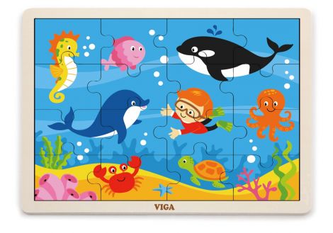 Puzzle din lemn din 16 piese - animale din ocean, Viga