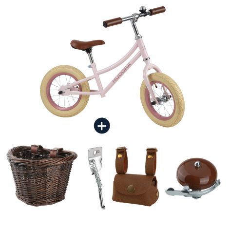 Bicicletă de echilibru retro roz cu cos, geanta si claxon vintage, Hudora