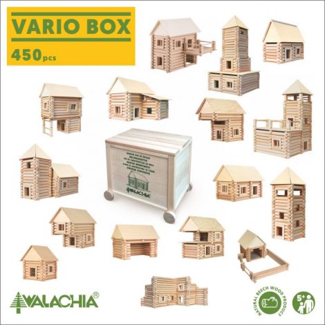 Set constructie arhitectura Vario Box, 450 piese din lemn (VARIO + XL + FORT), Walachia