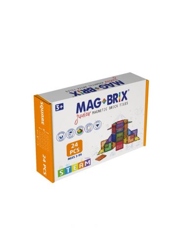 Set magnetic Magbrix Junior 24 piese patrate - compatibil cu caramizi de constructie tip Lego Duplo  