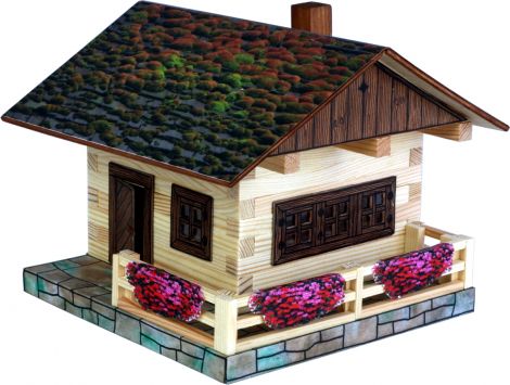Set constructie arhitectura Cabanuta alpina, 102 piese din lemn, Walachia