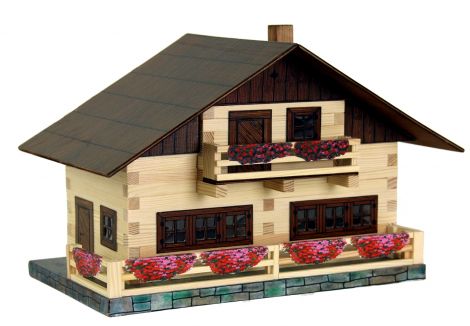 Set constructie arhitectura Pensiune alpina, 195 piese din lemn, Walachia
