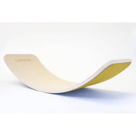 Placa de echilibru Wobbel Original, natur, lacuita, cu strat de lana Mustard